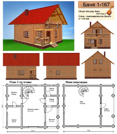 Проект бани 4*3 с мансардой