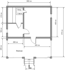 Планировка бани 4x6 с верандой
